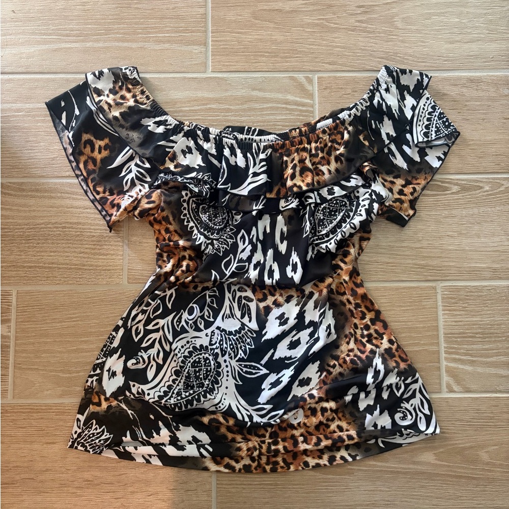 Essentials Off-Shoulder Animal Print Blouse